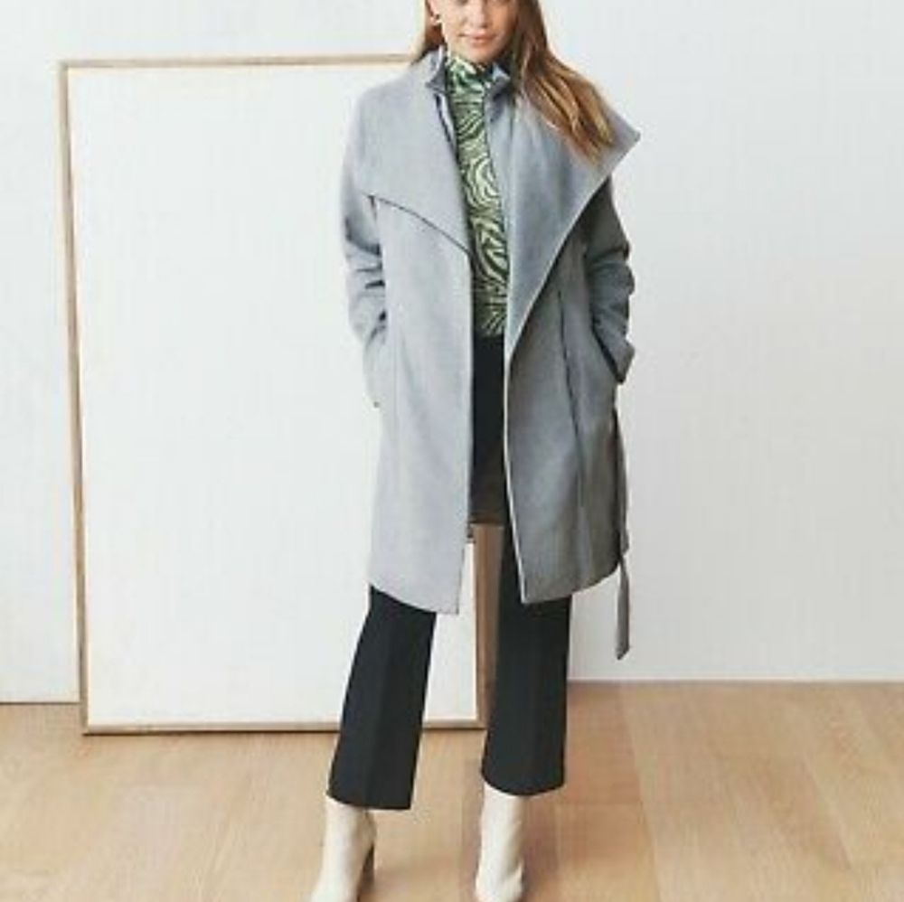 Vince Camuto for Macy's Asymmetrical Wool Coat with black Vegan trim in size xs
